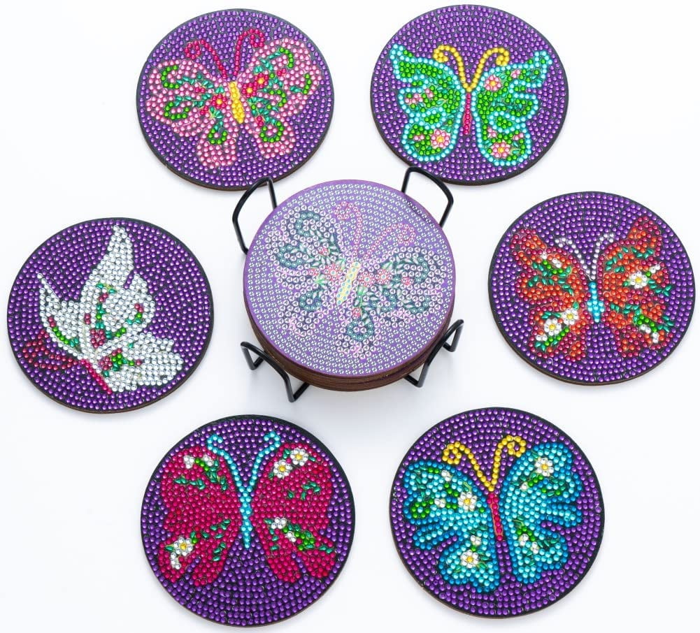 DIY Diamond Coasters for Drinks, YEESAM ART 5D Diamond Painting Coasters Kits with Holder