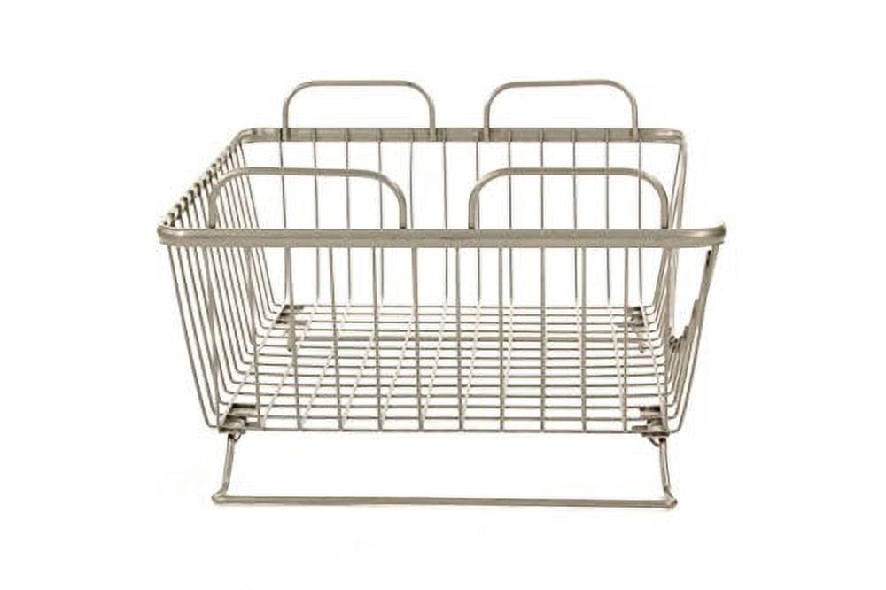 Spectrum Diversified Ashley Steel Stackable Wire Basket with Raised Feet and Looped Handles, Modular Stacking Bin System for Kitchen Countertop and Desk Organization, Medium, Satin Nickel