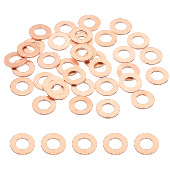 35PCS M6 Copper Washers, M6x12x1mm Copper Crush Washer Metric Flat Washers Sealing Washers Assortment Kit Oil Drain Plug Gasket Ring for Automotive Battery Vehicles Screws Bolt