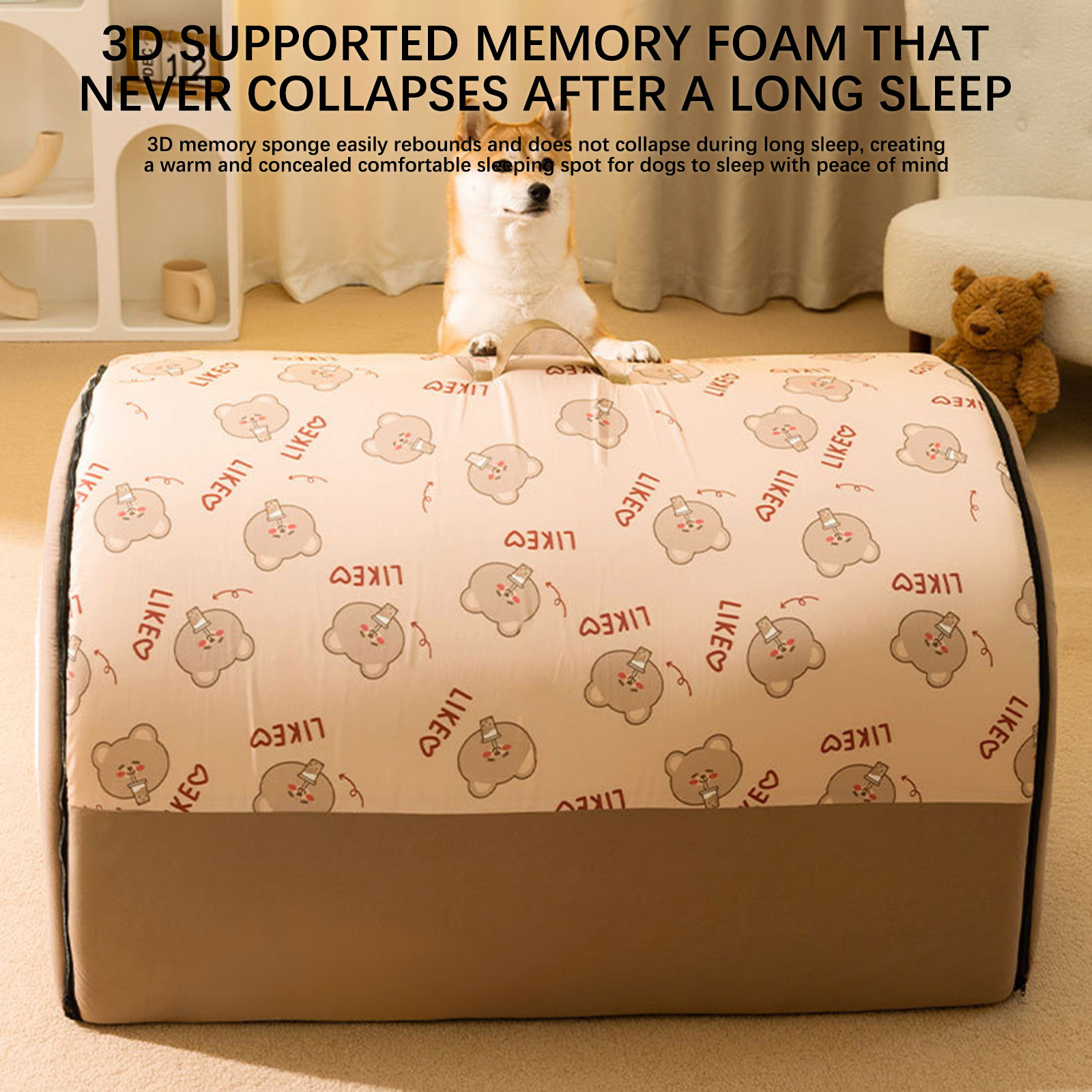 Fnochy Dog House Cozy, 2 in 1 Small Dog House, L Size for Small Medium Dog, Comfy Cave Portable House for Dogs, Warm Cave Sleeping Nest Bed for Cats and Dogs, Brown