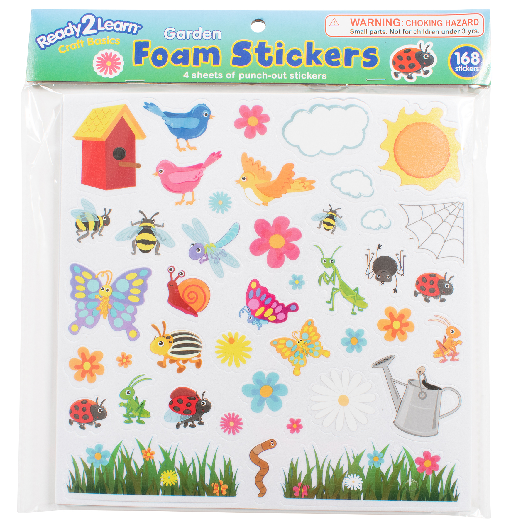READY 2 LEARN Foam Stickers, Garden, 168 Per Pack, 3 Packs