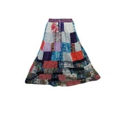 Mogul Vintage Patchwork Womens Long Skirt Dori Gujarati Elastic Waist Printed Boho Chic Gypsy Hippie Bohemian A-Line Skirts