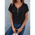 thumbnail image 5 of Plus Size Womens Tops 1/4 Zip Up Short Sleeve Tunics Black XL, 5 of 6