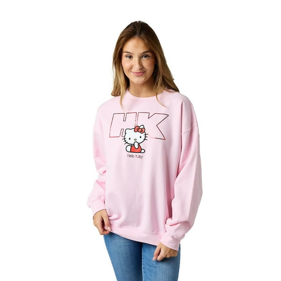 Hello Kitty HK Logo Women's Pink Crew Neck Long Sleeve Sweatshirt-Medium