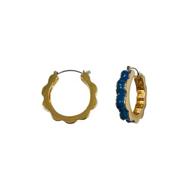 Time and Tru Scalloped Hoops Gold and Blue Fashion Earrings