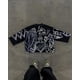 thumbnail image 4 of Camisetas retro Y2k con efecto tie-dye y estampado cruzado, estilo gótico hip hop, top corto con estampado completo para hombre, camisetas holgadas de gran tamaño con mangas tres cuartos, 4 of 5
