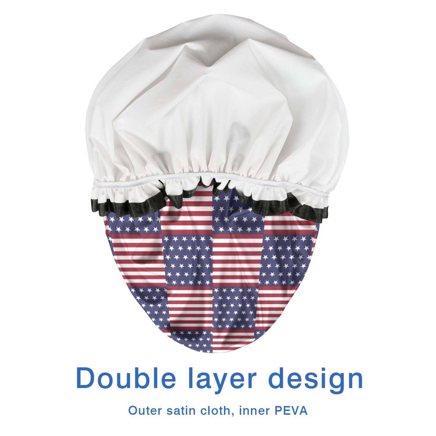 Shower Caps,Red White and Blue Star Striped Pattern Waterproof Shower Cap for Women 4 Pieces,Double Reusable Hair Cover for Shower PEVA Elastic Stretch Hem