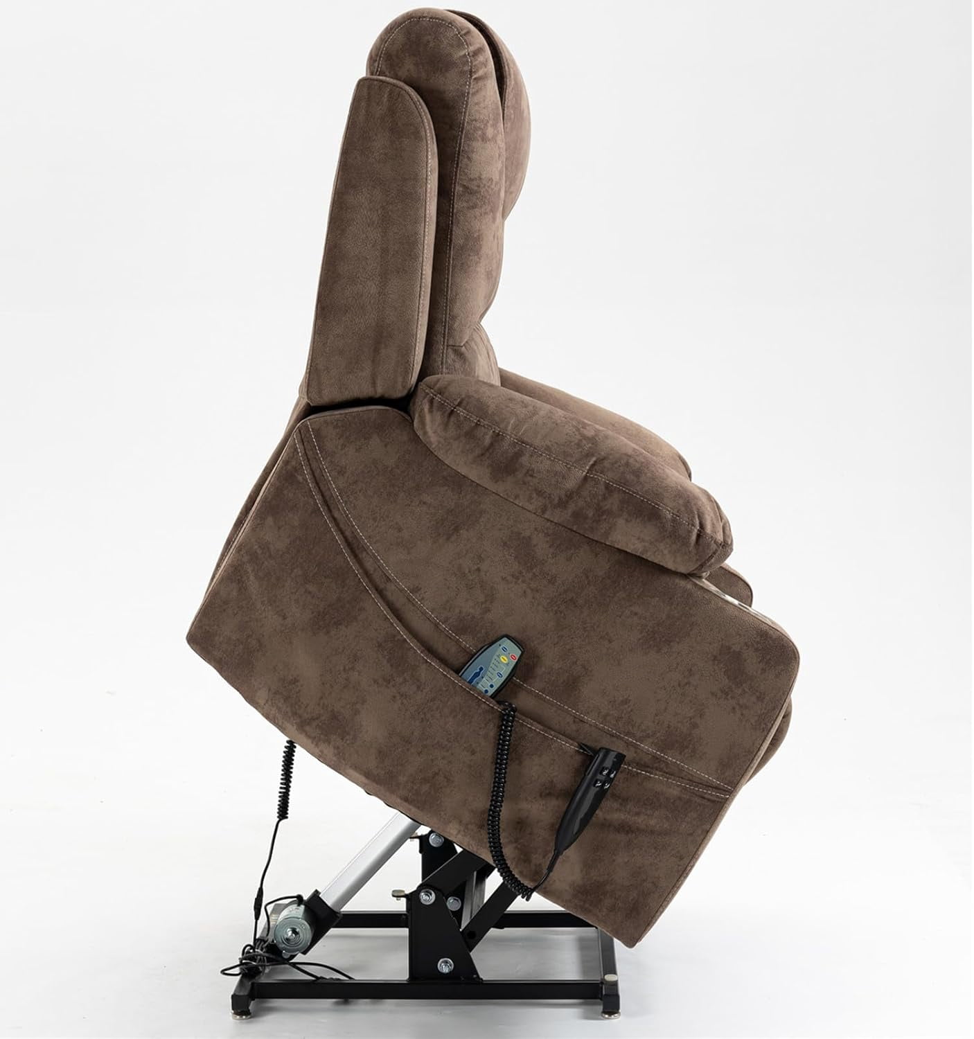 HSUNNS Recliner Lift Chairs for Elderly, 180 Degrees Lay Flat Recliner Chair with Heat and Massage and Cup Holder for Adults 400 lb Capacity (Brown Velvet)