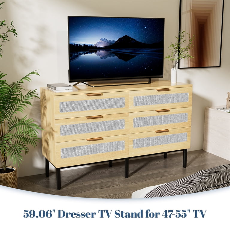 Yeahumalia Boho 6 Drawers Dresser with Linen Fabric, Wooden Chests of Drawers for Bedroom, Living Room, Entryway, Nature Wood Color - Walmart.com Yeahumalia Boho 6 Drawers Dresser with Linen Fabric, Wooden Chests of Drawers for Bedroom, Living Room, Entryway, Nature Wood Color - Walmart.com
