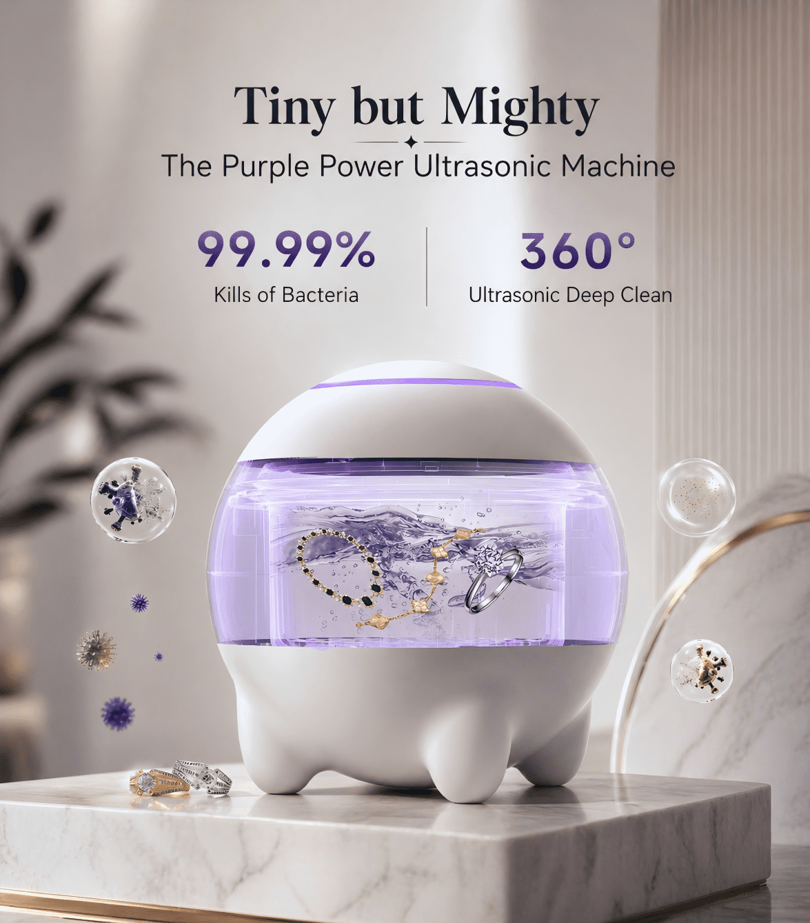 Ultrasonic Retainer Cleaner Machine, 45kHz Dental Pod for Dentures, Aligners & Night Guards, Ultrasonic Jewelry Cleaner with 4 Modes, Low Noise, White