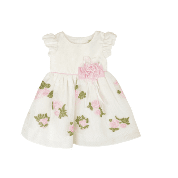 Rare Editions Baby Girls Short Sleeves Embroidered Social Dress - White