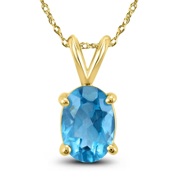 SZUL Women's 14K Yellow Gold 6x4MM Oval Blue Topaz Pendant