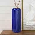 thumbnail image 6 of Vase with Ceramic Frame and Corrugated Design, Large, Blue,Saltoro Sherpi, 6 of 6