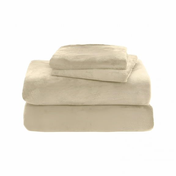 AUQ 3-Piece Plush Fleece Flannel Queen Bed Sheet Set Flannel Sheets Queen Size-Beige