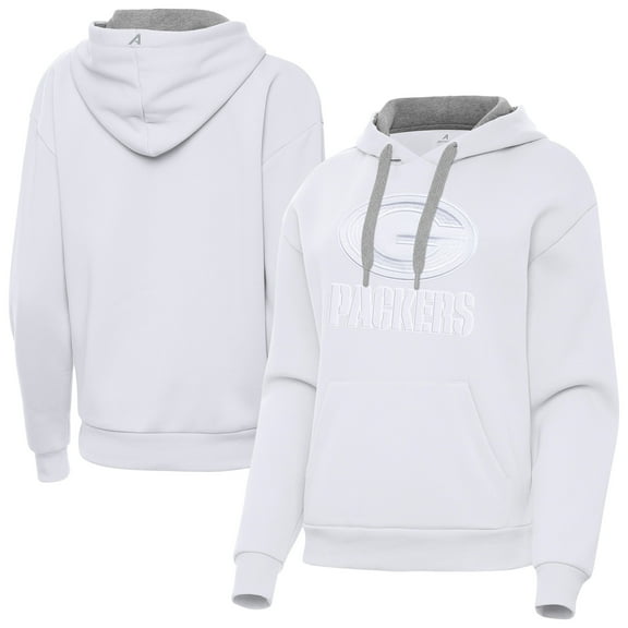 Women's Antigua White Green Bay Packers Victory Pullover Hoodie
