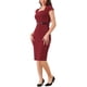 thumbnail image 4 of Vestido midi de trabajo con cinturón y mangas de capucha de cuello cuadrado de INSPIRE CHIC para mujer L Rojo Vino, 4 of 6