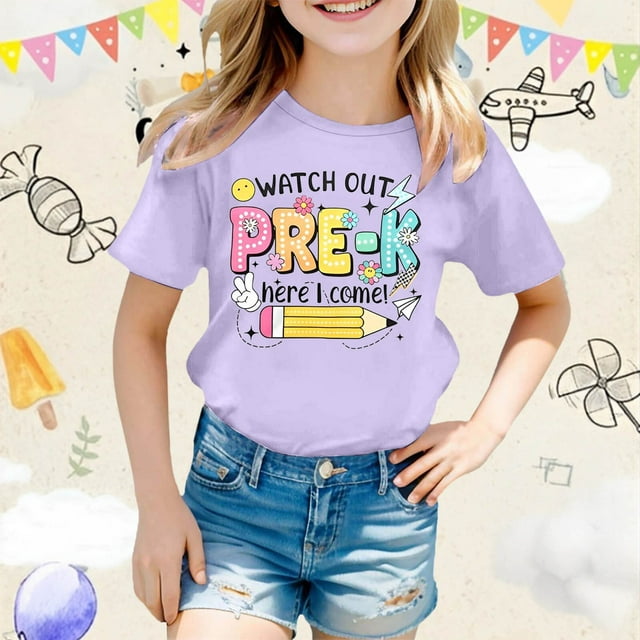 Hauts Tendance pour Filles T-Shirt à Manches Courtes Rentrée des Classes T-Shirt Décontracté Mignon Imprimé Dessin Animé Confortable Mode pour Tous les Jours
