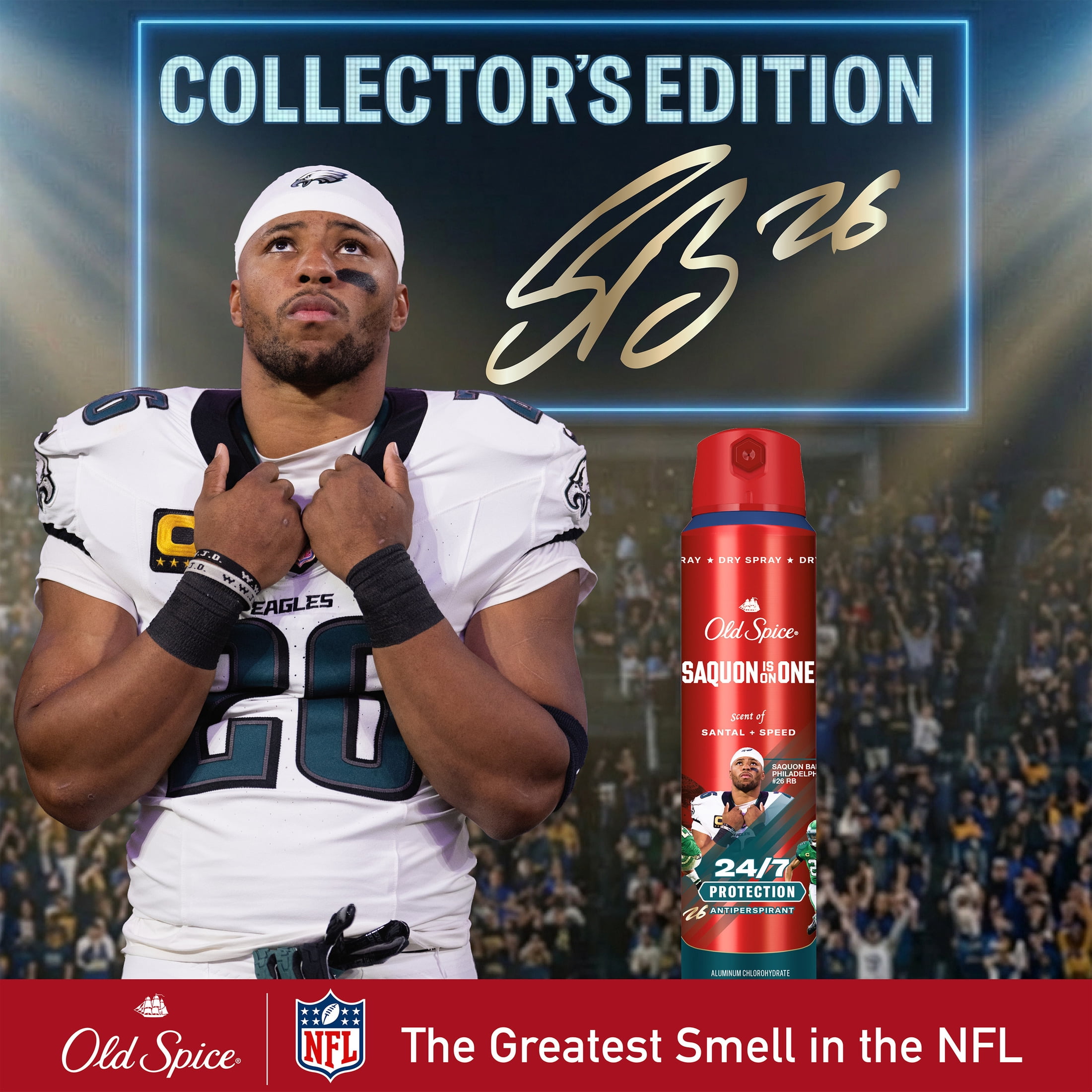Old Spice Body Spray for Men, Antiperspirant, NFL Collection, Saquon Barkley, Scent of Santal + Speed, 4.3 fl oz