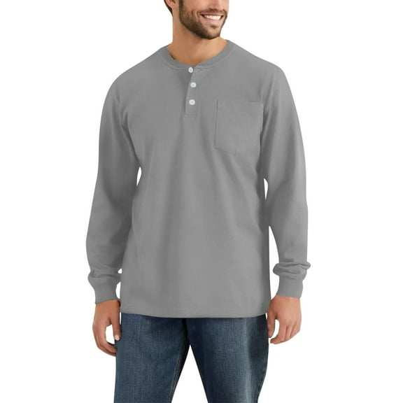 BOMYJESK Henley Shirts for Men Big and Tall Mens Long Sleeve Shirt Essentials Tshirt Stylish Plus Size Clothing Clearance Gray S