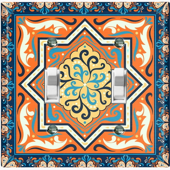 Metal Light Switch Plate Cover Blue Orange Mandala Star Tile Pattern TIL040