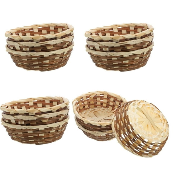 12Pcs Bamboo Bread Baskets,6.7x2.4In Durable Empty Bread Serving Baskets,Stackable Handwoven Serving Containers for Countertop,Pantry