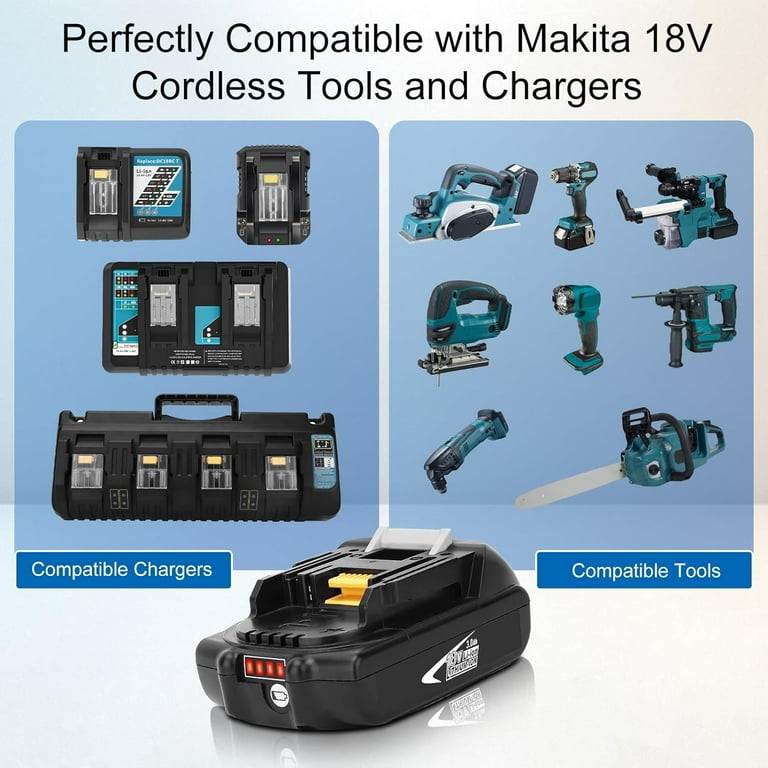 2 Packs 18 Volt 3.0Ah Lithium BL1830B Battery and DC18RC Charger Compatible with Makita 18V Battery BL1815 BL1820B BL1830 BL1840B BL1850B BL1860B Walmart