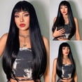 thumbnail image 1 of WREESH Perruques Noires Longues et Lisses avec Frange pour Femmes Noires, 1 of 9