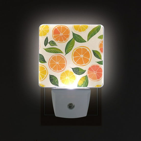 Yayeee LED Plug in Night Light for The Home with Auto Dusk to Dawn Light Sensors, 2 Pack, Beige Citrus Leaves