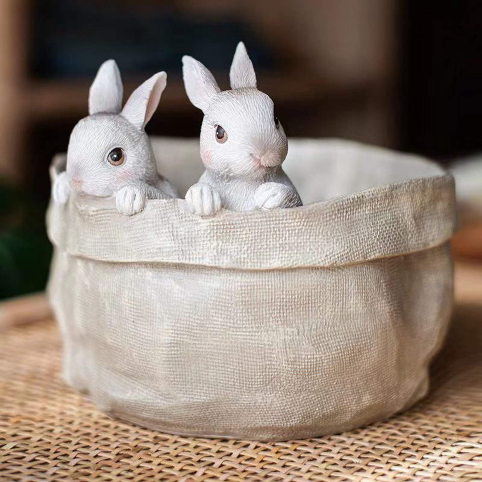 Easter Bunny Plant Pot Decorative Ornament, Cute Rabbit Resin Flower Pot with Drainage Holes, Designer Planter for Indoor Outdoor Home Spring Easter Decor