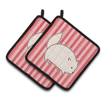 Caroline's Treasures Cat Pink Stripes Pair of Pot Holders