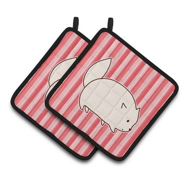 Caroline's Treasures Cat Pink Stripes Pair of Pot Holders