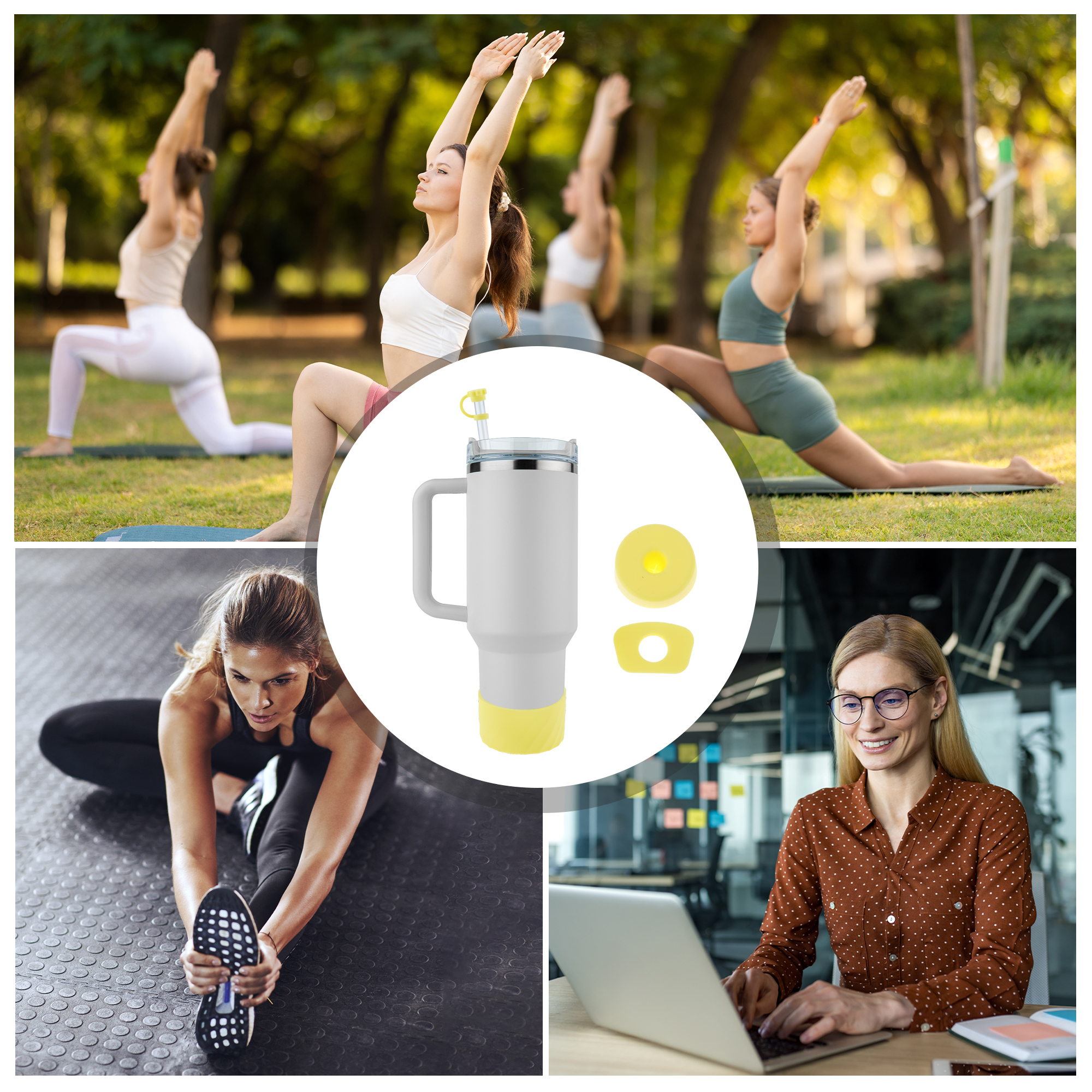 Unique Bargains Cup Sleeve and Straw Plug Set for Cup Accessories Yellow