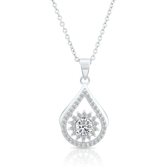 Tilo Jewelry Sterling Silver Cubic Zirconia Teardrop Halo Pendant Necklace, 18 Inch