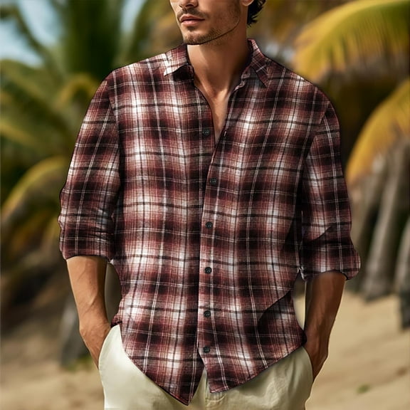 Wancir Men's Plaid Shirt Button Down Long Sleeve Regular-Fit Shacket Jacket Lapel Checked Oxford Gingham Shirts