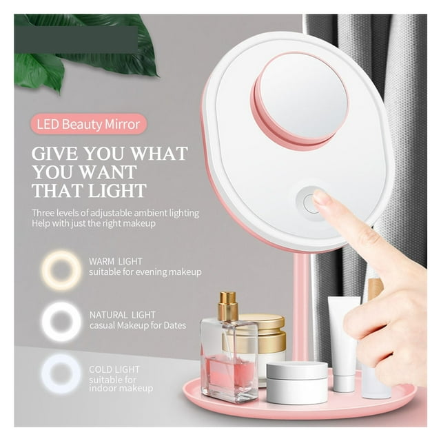 LED Makeup Mirror With Light Face Mirror With Storage Desktop Rotating Light Vanity Mirror Adjustable Dimmer USB Cosmetic Mirror ,Widely Use
