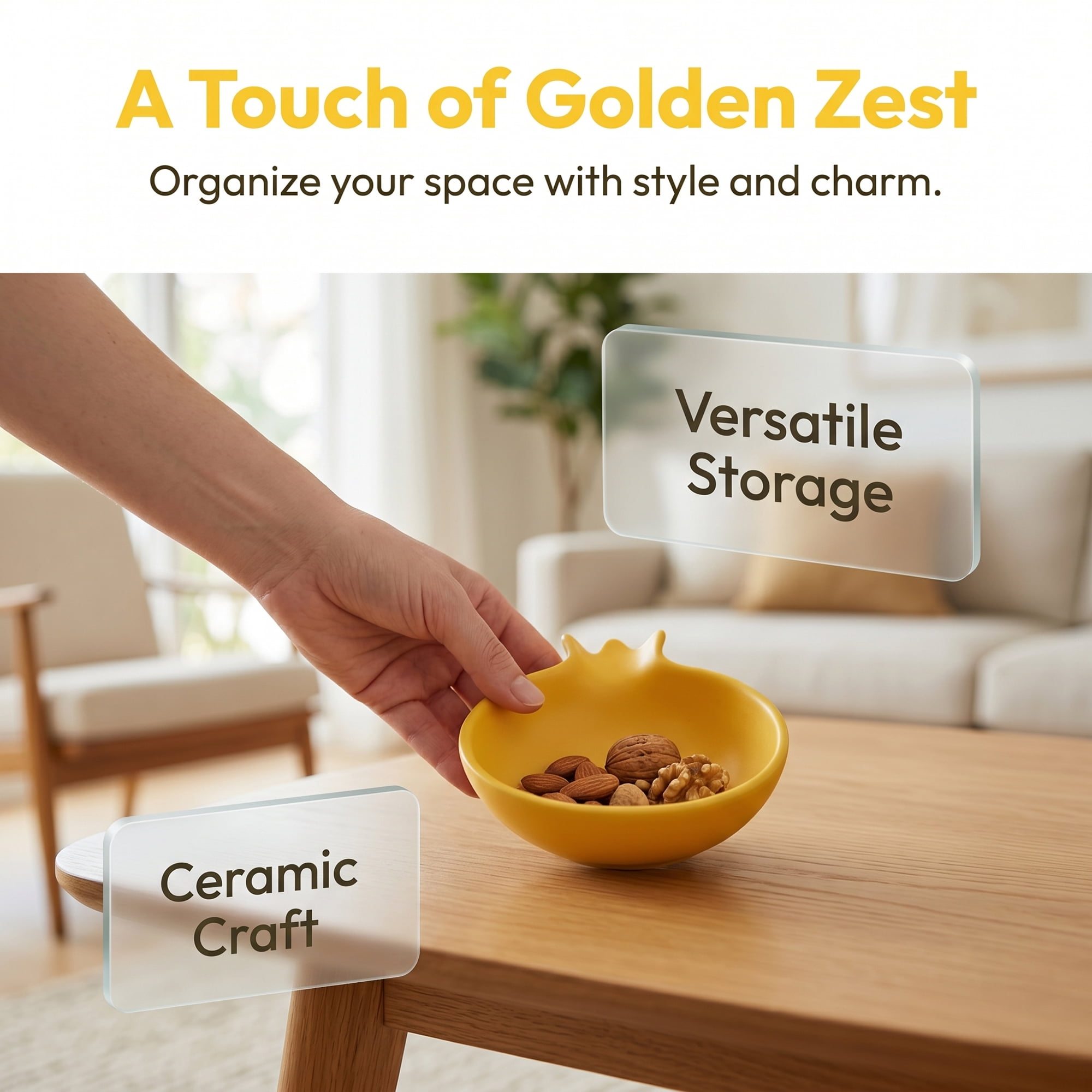 Unique Bargains Ceramic Pomegranate Bowl for Jewelry Yellow 4.4"L x 3.7"W x 1.2"H