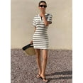 thumbnail image 5 of Womens Black and White Striped Knit Dress Short Sleeve, 5 of 6