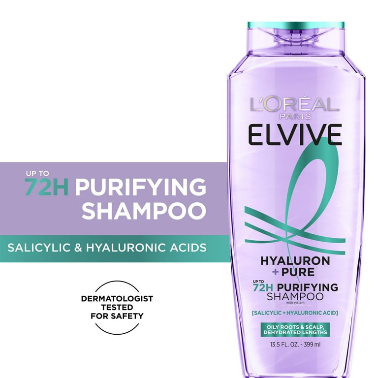 L'Oreal Paris Elvive Hyaluron Pure Moisturizing Shampoo for Oily Hair, 13.5 fl oz