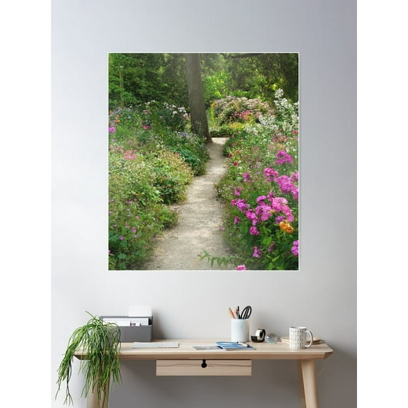 English Country Garden Lane With Wildflowers Poster Wall Art, Modern Wall Decor For Living Room Bedroom, 8x12 UNFRAMED