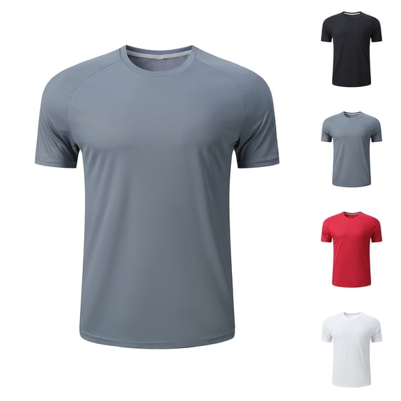 Hrsba Shirts for Men Solid Color Short Sleeve Sports Top Crew Neck Summer Casual and Active Wear for Everyday Use