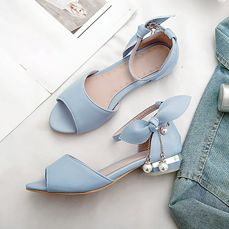 Cathalem Girls Sandals Toe Cute Flats Dress Sandals Summer Shoes Toddler Little Kid Big Kid Dress Sandal Shoes for Little Girls Blue 37