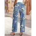 thumbnail image 2 of Mid-Rise Vintage Floral Straight Leg Pants for Women Summer Casual Denim Pants Mid Blue XL, 2 of 6
