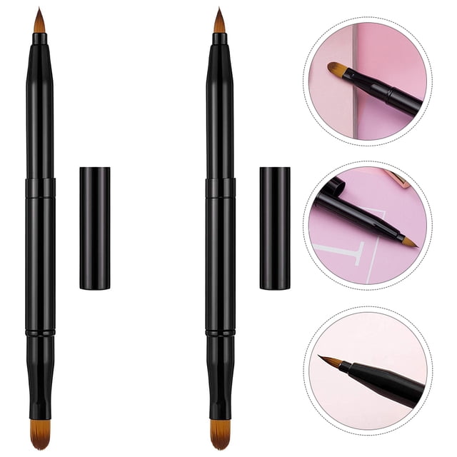 ADDHAT 2Ud Brochas Dobles Retráctiles Para Maquillaje Versátiles Con Mango Negro Duradero
