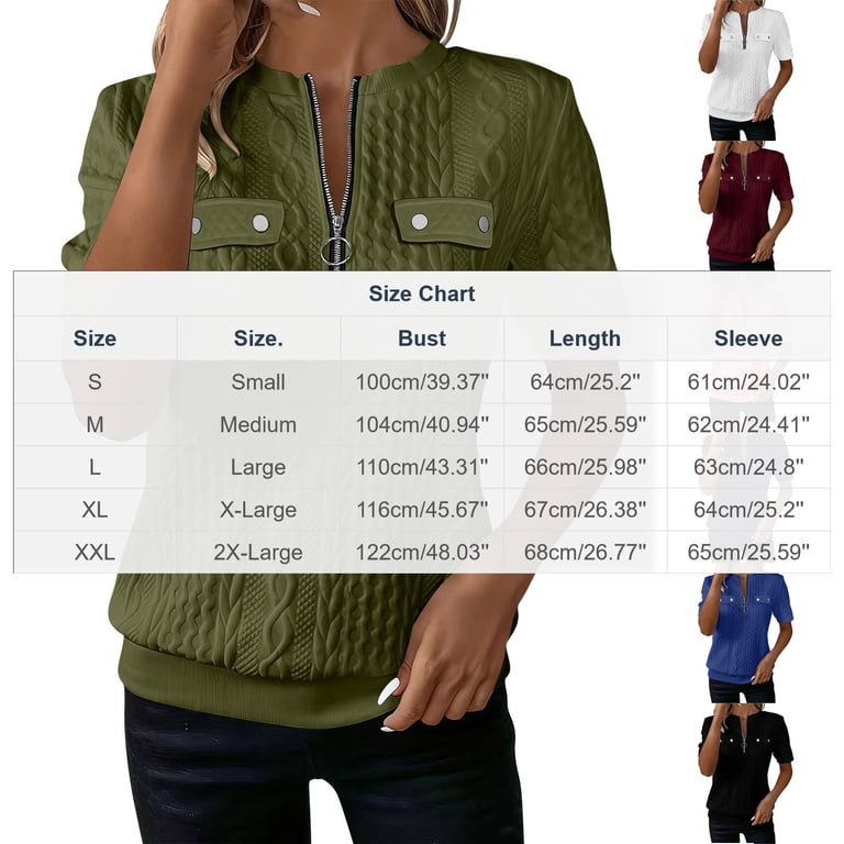 Women Half Zip Short Sleeve Tunic Tops Cable Knit Textured Loose