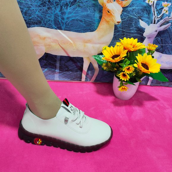 Maoww Sneakers Women Shoes Platform Loafers Leather Flat Slips-On Shoe Plus Size Breathable Skin Friendly Casual Shoe White 37