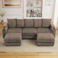 thumbnail image 2 of Willayok 110" Oversized U-Shaped Cloud Couch Sectional with Modular Design for Living Room: Comfy Corduroy, Ottoman, USB Port, Cup Holder, Armrest Storage, Side Pocket, Brown, 2 of 9