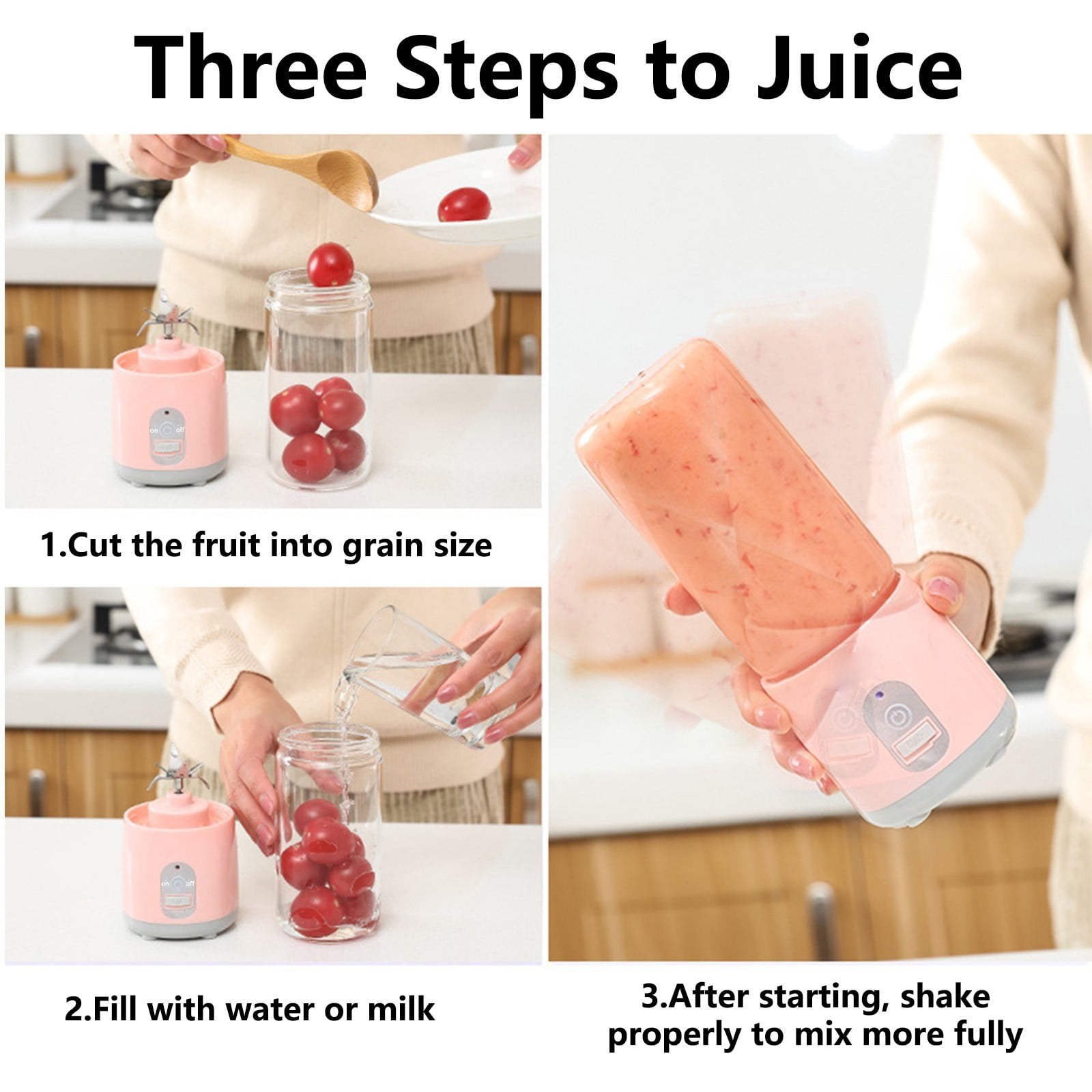 Lunxisen 3 pcs Portable Blender Personal Electric USB, Portable juicer Shakes and Smoothies Blender，Small Blender