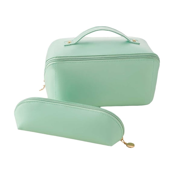 Accordion Pillow Makeup Bag PU Leather Travel Cosmetic Organizer Large Capacity Toiletry Wash Pouch