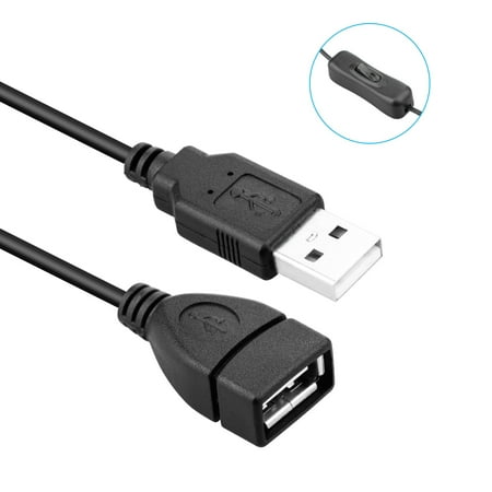 Raspberry Pi Usb Led Male to Female USB Cable, EEEKit USB Power Extension Cable With ON/OFF Switch Easy Start / Reboot for Raspberry Pi & Arduino, Black ()