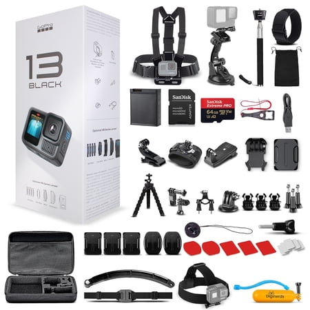 GoPro HERO13 Black Waterproof Action Camera with 5.3K HDR Video 27MP Photos 64GB Card and 50-Piece DigiNerds Accessory Kit